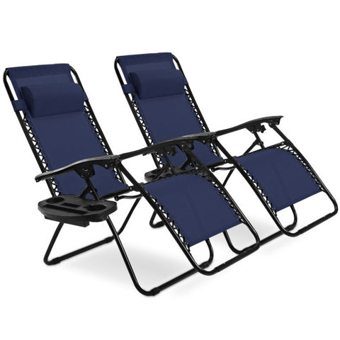 2 Pieces Folding Lounge Chair with Zero Gravity-Navy 2 Pieces Folding