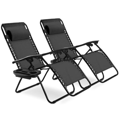 2 Pieces Folding Recliner Zero Gravity Lounge Chair - Black 2 Pieces