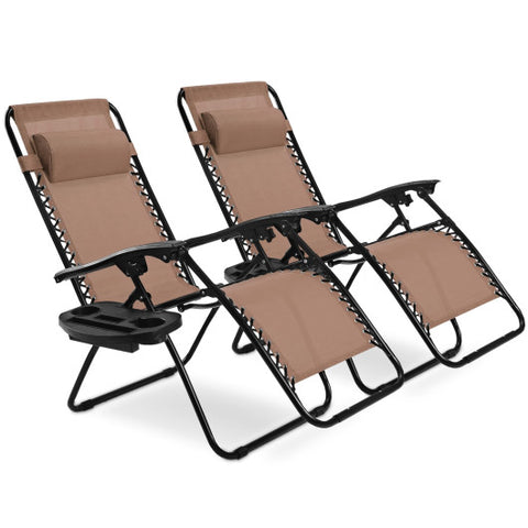 2 Pieces Folding Lounge Chair with Zero Gravity-Brown 2 Pieces Folding