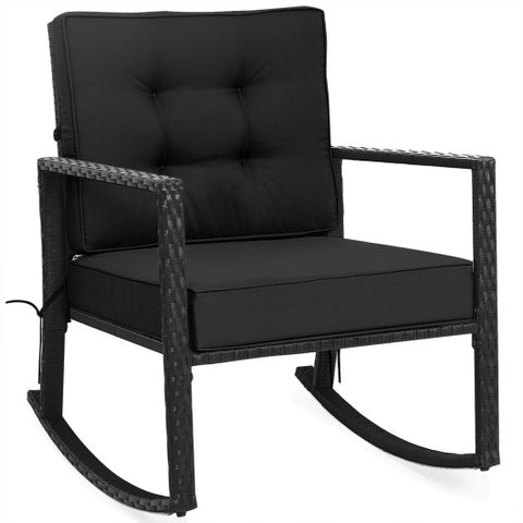 Patio Rattan Rocker Outdoor Glider Rocking Chair Cushion Lawn-Black Patio