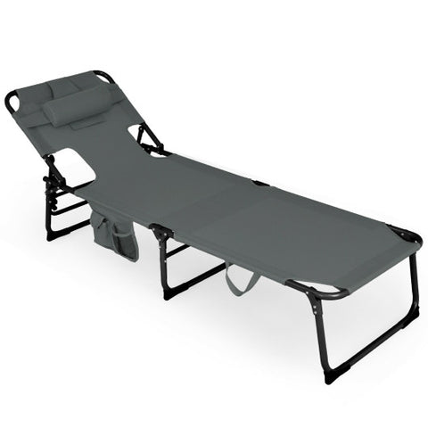 Folding Beach Lounge Chair with Pillow for Outdoor-Gray Folding Beach