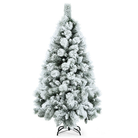 Flocked Hinged Artificial Christmas Slim Tree with Pine Needles-5 ft