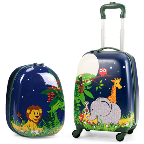 2 Pieces 12 Inch and 16 Inch Kids Carry on Suitcase Rolling Backpack School