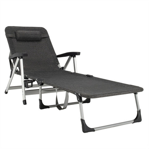 Beach Folding Chaise Lounge Recliner with 7 Adjustable Position-Gray Beach