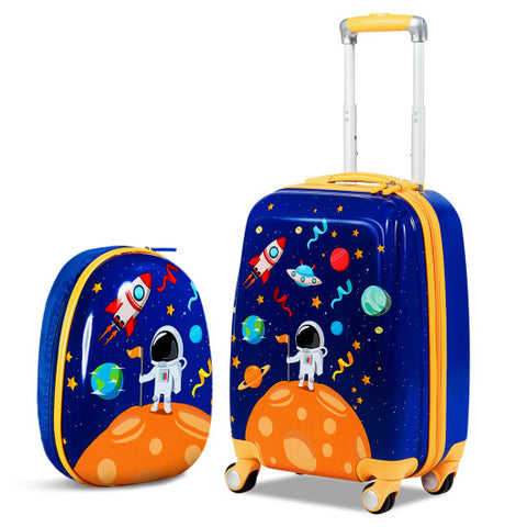 2PC Kids Luggage Set Rolling Suitcase & Backpack-Navy 2PC Kids Luggage Set