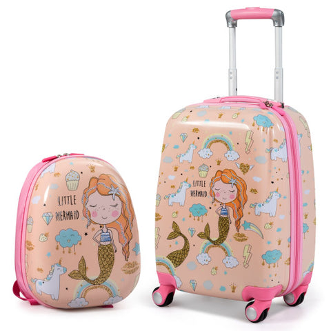 2PC Kids Luggage Set Rolling Suitcase & Backpack-Pink 2PC Kids Luggage Set