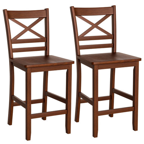Set of 2 Bar Stools 24 Inch Counter Height Chairs with Rubber Wood Legs Set