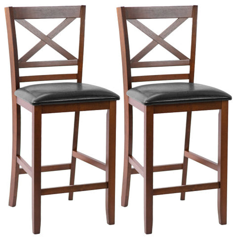 Set of 2 Bar Stools 25 Inch Counter Height Chairs with PU Leather Seat Set