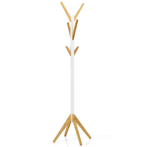 Bamboo Coat Rack Stand with 6 Hooks-White Bamboo Coat Rack Stand with 6