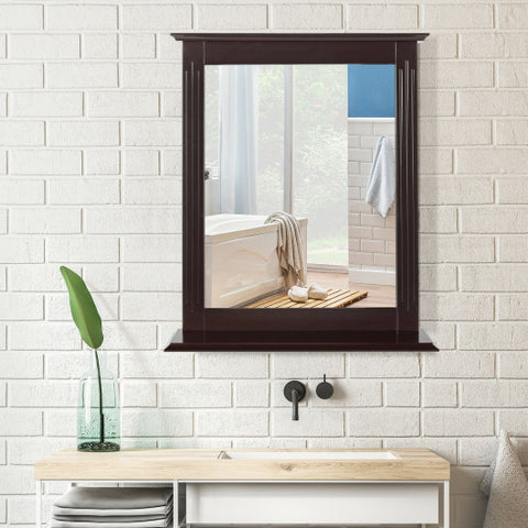 Wall-Mounted Multipurpose Vanity Mirror with Shelf -Brown Wall-Mounted