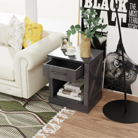Compact Nightstand with Drawer and Shelf-Black Compact Nightstand with