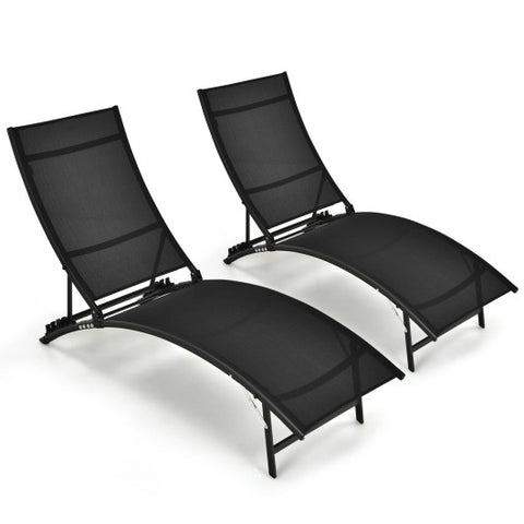 2 Pieces Patio Folding and Stackable Chaise Lounge Chair with 5-Position