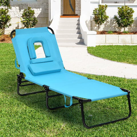 Outdoor Folding Chaise Beach Pool Patio Lounge Chair Bed with Adjustable