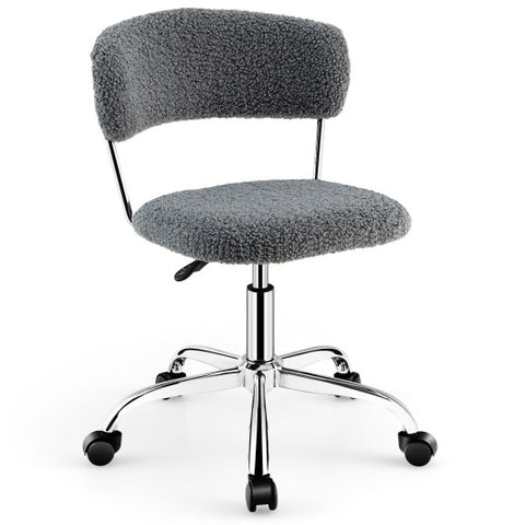 Computer Desk Chair Adjustable Sherpa Office Chair Swivel Vanity Chair-Gray
