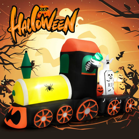 8 Feet Halloween Inflatable Skeleton Ride on Train with LED Lights 8 Feet