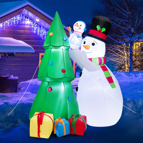 6 Feet Tall Inflatable Christmas Snowman and Tree Decoration Set with LED