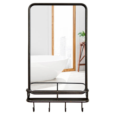 Wall Bathroom Mirror with Shelf Hooks Sturdy Metal Frame for Bedroom Living