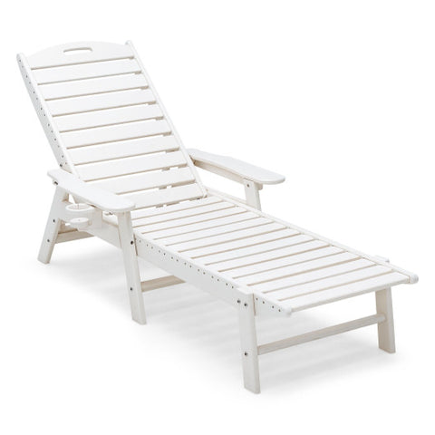 Weatherproof Patio Lounge Chair with Adjustable Back and Cup Holder-White