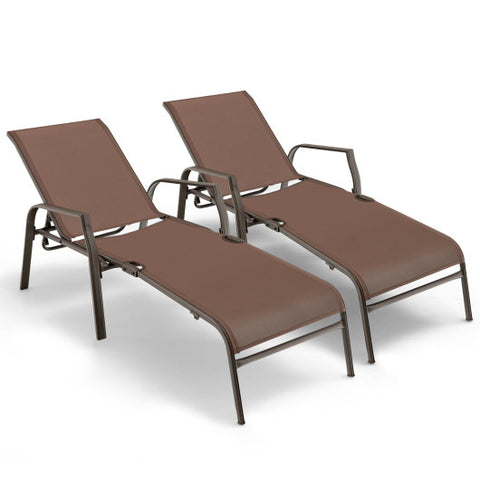 2 Pieces Patio Folding Chaise Lounge Chair Set with Adjustable Back-Brown 2