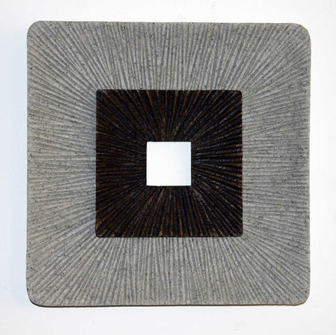 19" X 19" X 2.5" Modern Brown And Gray Ribbed Square Wall Art