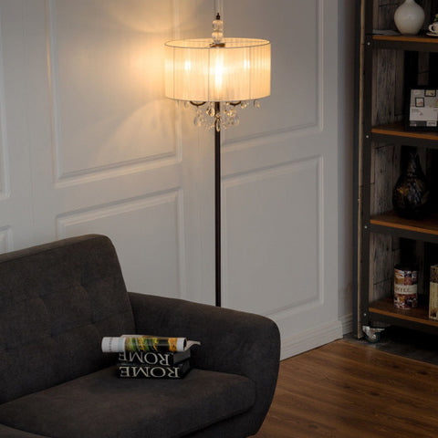 Elegant Sheer Shade Floor Lamp w/ Hanging Crystal LED Bulbs Elegant Sheer