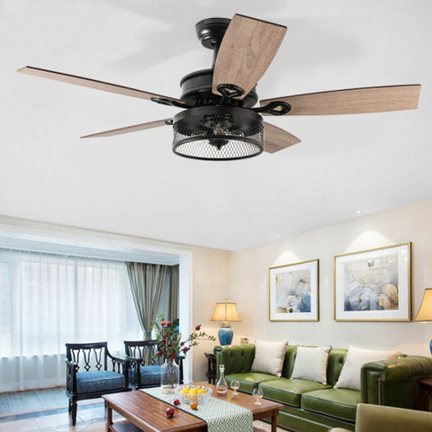 48-Inch Ceiling Fan with 5 Wooden Rustic Reversible Blades 48-Inch Ceiling