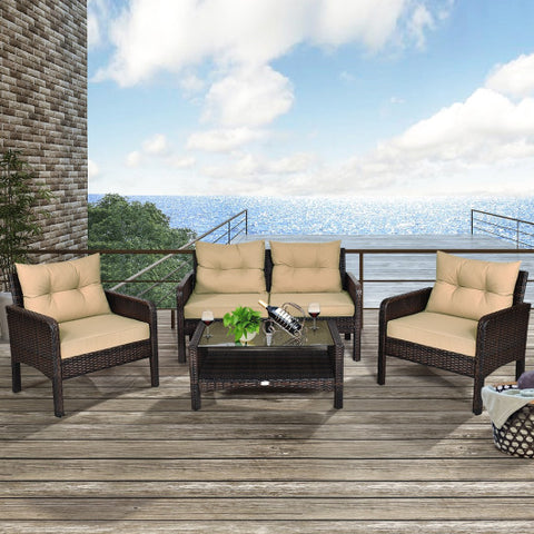 4 Pieces Patio Rattan Free Combination Sofa Set with Cushion and Coffee