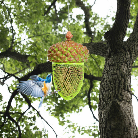 Metal Acorn Wild Bird Feeder Outdoor Hanging Food Dispenser for Garden