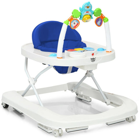 2-in-1 Foldable Baby Walker with Adjustable Heights-Blue 2-in-1 Foldable