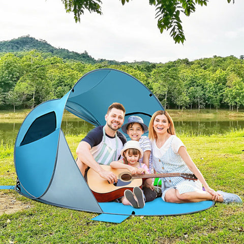 Pop Up Beach Tent Anti-UV UPF 50+ Portable Sun Shelter for 3-4 Person-Blue