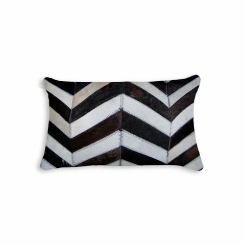 12" X 20" Chocolate Brown and Off White Chevron Cowhide Throw Pillow