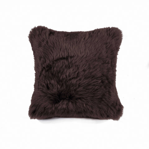 Large Square Soft Chocolate Natural Sheepskin Fur Pillow