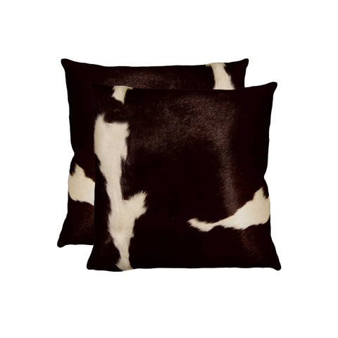 18" X 18" X 5" Chocolate And White Cowhide  Pillow 2 Pack