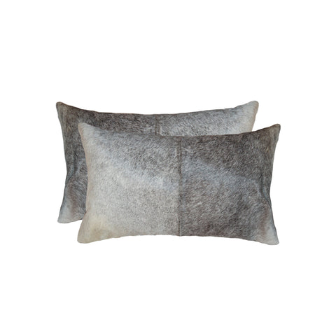 12" X 20" X 5" Salt And Pepper Gray And White Cowhide  Pillow 2 Pack