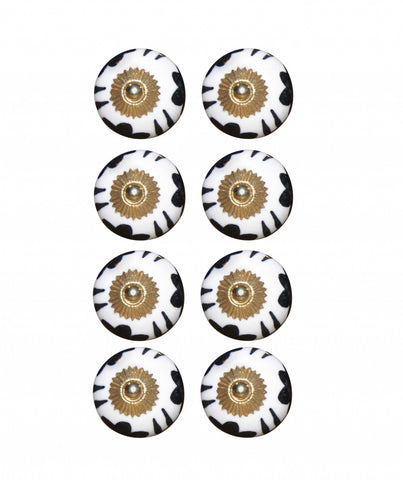 1.5" X 1.5" X 1.5" Black White And Gold  Knobs 8 Pack