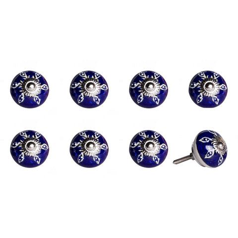 1.5" X 1.5" X 1.5" Hues Of White Navy And Silver  Knobs 8 Pack