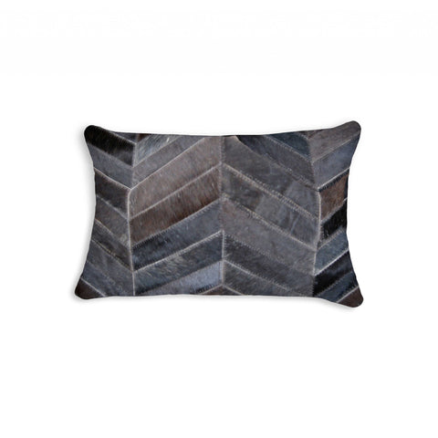 12" X 20" Gray and Brown Chevron Cowhide Throw Pillow