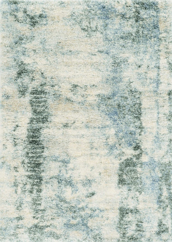 9'X13' Ivory Blue Machine Woven Abstract Indoor Area Rug