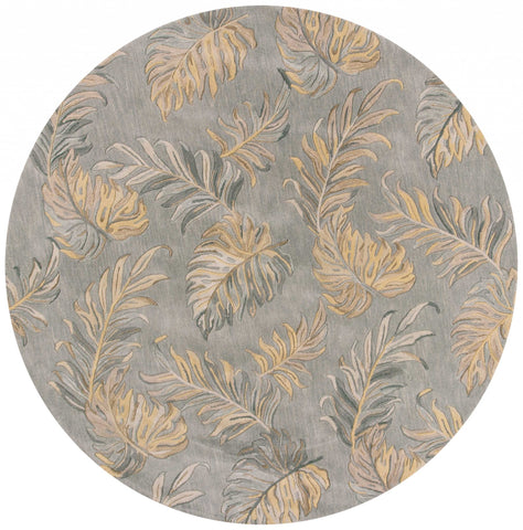 8' Grey Hand Tufted Tropical Palms Round Indoor Area Rug