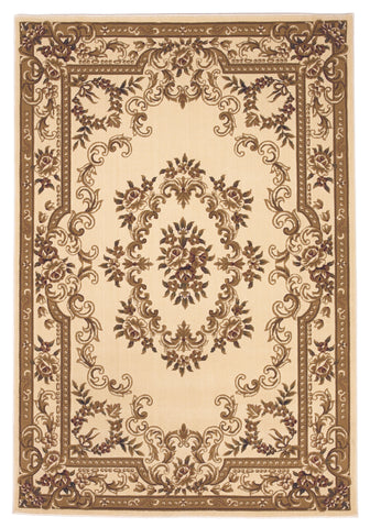5'X8' Ivory Machine Woven Hand Carved Floral Medallion Indoor Area Rug