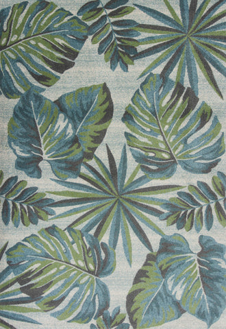 5' X 8' Teal Or Green Tropical Leaves Indoor Area Rug