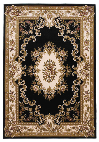 2'X3' Black Ivory Machine Woven Hand Carved Floral Medallion Indoor Accent Rug