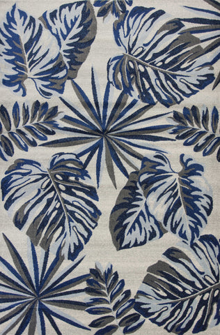 3' X 5' Grey Or Blue Leaves Area Rug