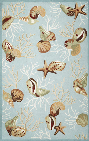 3' X 5' Blue Corals And Shells Area Rug