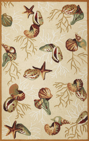 3' X 5' Beige Corals And Shells Area Rug
