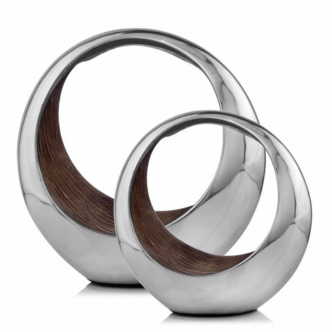 11" Brown and Silver Aluminum Circular Decorative Bowl