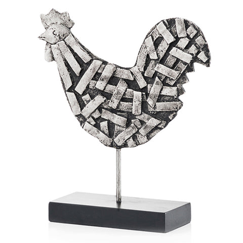 3" X 9.5" X 10.5" Silver And Black Strap Rooster