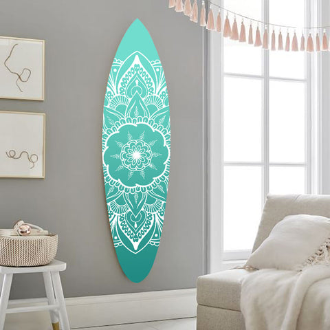 76" X 18" X 1" Wood, Blue, Serenity Surfboard Wall Art