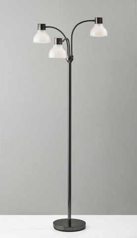 69" Black Three Light Tree Floor Lamp With White Bowl Shade
