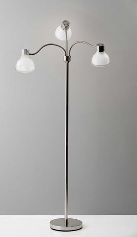 69" Nickel Three Light Tree Floor Lamp with White Bowl Shade